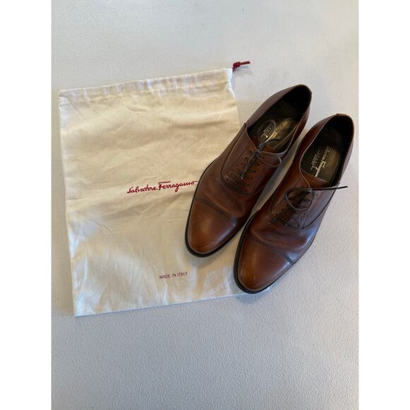 Salvatore Ferragamo Studio Mens Brown Leather Made in Italy Oxford Sz 8.5D Shoes - Picture 2 of 9